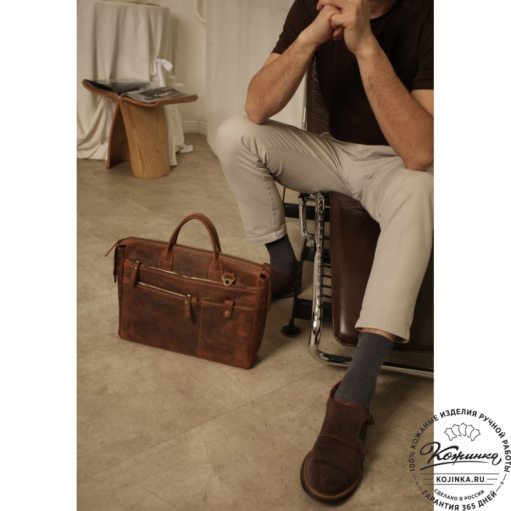 Кожаная деловая сумка "Гранд" (коричневый эксклюзив)